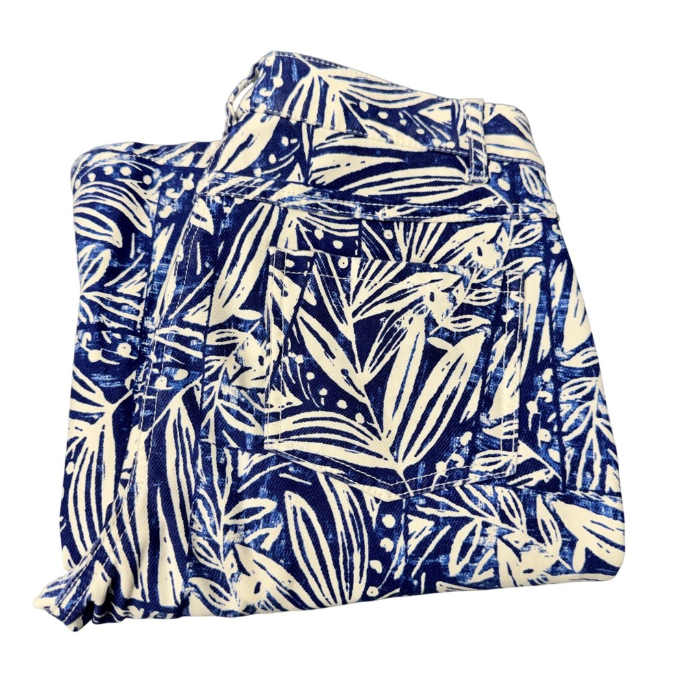 J McLaughlin Pants Womens‎ 2 (28x31) Palm Leaf Print Blue White Trouser Coastal